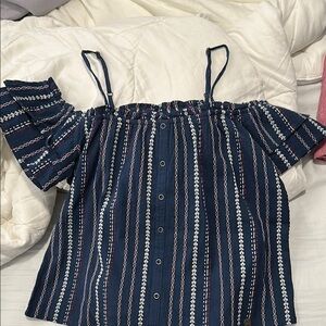 Superdry US 8 Navy Blue Off-Shoulder Top